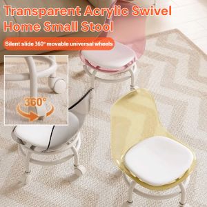 Transparent Acrylic Swivel Home Small Stool Silent Home Use Universal Wheel Pulley Low Stool Kids Small Stool Backrest Chair