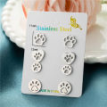 4Pairs/Lot Lovely Stainless Steel Dog Paw Stud Earrings for Women Everyday Jewelry Fashion Animal Cat Footprint Earing Accessory. 
