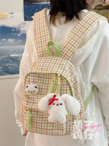 Cute Mini Plaid Backpack Korean Style Casual Student Double Shoulder Bag Soft Polyester Material Zipper Closure Comfortable Padded Back