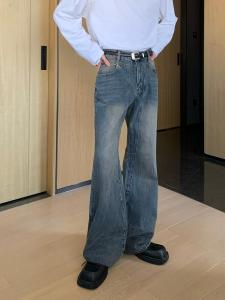 กางเกงยีนส์ทรงหลวมเอวสูงสำหรับผู้ชาย CUIBUJU กางเกงขายาวทรงหลวมสไตล์เกาหลี ทรงหลวม กางเกงยีนส์ทรงหลวมสำหรับผู้ชาย