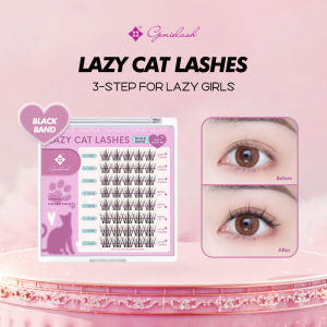 GENIELASH C/d/d + Curl Lazy Cat Lazy Lazy Lazy Black Line 40 C/d/d + ชูดขนตาปลอมตัวต่อขนตายาวปานกลางนูมเป็นธรรมชาติ