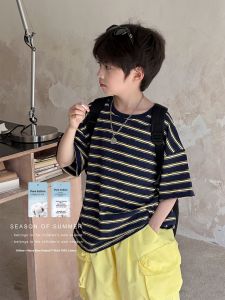 Cotton Striped Boys T-Shirt And Shorts Set Summer Casual Wear Pure Cotton Short Sleeve Top And Bottoms for Kids
