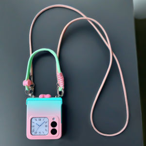 Cute Gradient Huawei Nova Flip Phone Case with Long Crossbody Strap Full Cover Hinge Camera Protection Fashionable Protective Shell