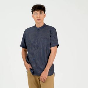EDWIN JEANS - KOKO HUSEIN DARK NAVY Kemeja Lengan Pendek Baju Muslim Pria Top Man Muslim Shirt