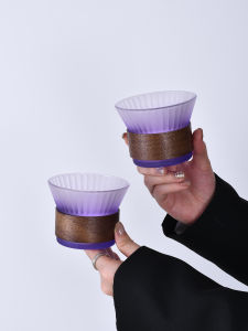 Frosted Gradient Purple Color Fitted Waist Striped Glass Cup Cool Drinks Cup Fancy Oven Mitts Bamboo Cover Household Drinking Cups Coffee Cup
