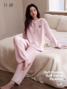 Warm Fleece Pajamas Set Female Winter
