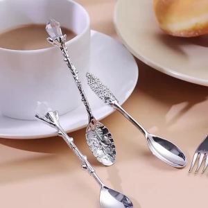 Vintage Court Coffee Spoon 6PCS/Set Ice Cream Spoon Jam Spoon Dessert Spoon Crystal Head Tableware Set Gift Crafts