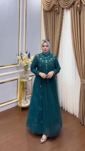 Gamis Mewah Lebaran Terbaru Amara Dres BP Ceruty Babydoll Mix Brukat Aplikasi Payet Mutiara M L XL XXL 3XL Dress Kondangan Wanita Elegan Jumbo Baju Muslim Remaja Perempuan Kekinian Ootd Hijab Warna Sage Mocca Burgundy Mahogany Tosca