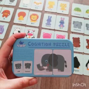 Baby Cognition Puzzle Toys Toddler Kids% Iron Box Cards Matching Game^ Cognitive Card Car* Fruit Animal Life Puzzle
