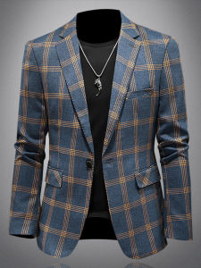 Plaid Blazer Men K-style Silm Handsome Casual Single Leisure Suit Trendy Spring & Fall Plus Size Business Suit