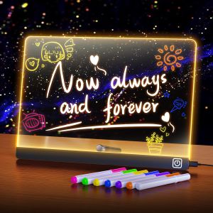 LED RGB Note Board Acrylic Dry Erase Board with LED Light Include Hanging Chain Led Drawing Board for Children Xmas Gifts
