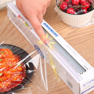 100M PE Cling Film กล่องพกพาอาหารเกรดยึดฟิล์มด้วยเครื่องตัดครัวเรือนทนต่ออุณหภูมิสูงผักและผลไม้อาหารยึดฟิล์ม