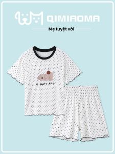 Bộ Đồ Ngủ Bé Gái Modal Thấm Hút Mồ Hôi – Áo T-Shirt Và Quần Short Viền Ren Họa Tiết Cartoon