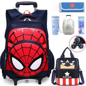 Spiderman Pull Rod Backpack Boys Elementary School Students 3-5-6 Grades Children Pull Rod Suitcase Waterproof with Wheels