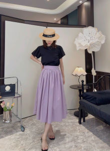 Roman Holiday Purple Flower Bud Skirt High Waist Slimming Long Half-length Gown Elegant Style Commute Cotton Casual Wear