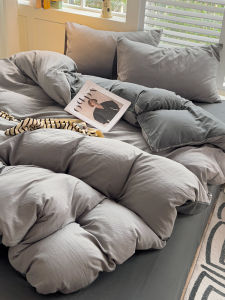 ชุดผ้าห่มผ้าฝ้ายสีพื้นแบบซักได้ 4 ชิ้น สไตล์ยุโรป สำหรับหอพักนักเรียน ฤดูใบไม้ร่วง/ฤดูหนาว ผ้าฝ้ายเนื้อดี ระบายอากาศได้ดี