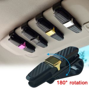 Car Carbon Fiber Glasses Clip Sun Visor Sunglasses Holder 180 Degree Adjustable Universal Auto Card Ticket Fastener