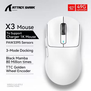 ATTACK SHARK | ATTACK SHARK X3 Lightweight Gaming MouseTri-Mode49g PAW3395 Sensor 26000 DPI 200H Long Battery Life  Ergonomic Gamer Mice