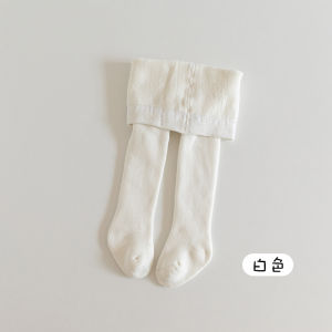 Girls Cotton Fleece Lined Tights mid Thickened Autumn Winter Childrens Base Layer Pants with Feet Baby Toddler Circle Weave Base Socks