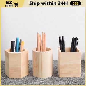 Wooden Pen Pot Holder Pencil Desk Organizer Stationery-Makeup Brush Box Kitchen Chopsticks Tableware Storage Box Bin Container