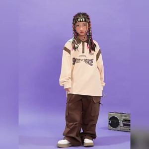 แฟชั่นสตรีทแดนซ์เด็กชายฮิปฮอปแขนยาว hiphop ชุดการแสดงสำหรับเด็กผู้หญิง ชุดเต้นแจ๊ส ชุดแฟชั่นโชว์สำหรับเด็ก 3.10