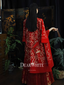 เสื้อคลุมยาวคอวีแขนยาวผ้าขนสัตว์เนื้อนุ่มสีแดง ทรงหลวม ปักลายดอกไม้ ผ้าขนสัตว์เนื้อนุ่ม 100% สำหรับผู้หญิง