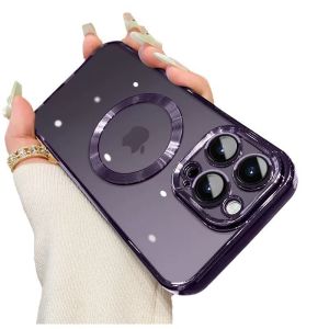 Transparent Electroplated Magnetic Absorption Full Cover Protection Phone Case for iPhone 16 Magsafe Compatible Simple Creative Design