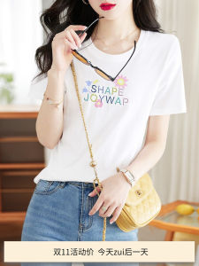 เสื้อยืดคอกลมแขนสั้นพิมพ์ลายตัวอักษรสีสันสดใส ผ้าฝ้ายแท้ ทรงหลวม แฟชั่นลำลอง เสื้อผ้าทำงานสำหรับผู้หญิงในฤดูร้อน