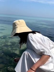 FG Topi Wanita Pelindung UV Topi Pantai Bunga Daisy Bisa Digunakan Dua Warna Depan Belakang Topi Visor Cadar Bucket Topi Murah Import T2 F11