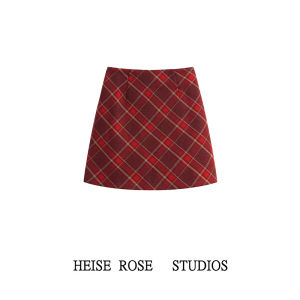 Christmas Atmosphere Red Knitted Sweater Coat Womens Autumn Winter New Plaid Woolen Mini Skirt Two-Piece Set Fashionable Ensemble