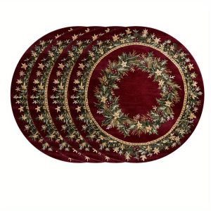 VIKAMA 4PC Christmas Meal Mat Holly Leaf Berry Venus Dining Table Christmas Party Table Decoration And Accessories