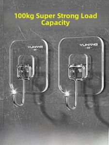 Powerful Adhesive Kitchen Hooks Transparent Traceless Load Bearing Sticky Hooks No Punching Hooks for Door Back Storage Organization