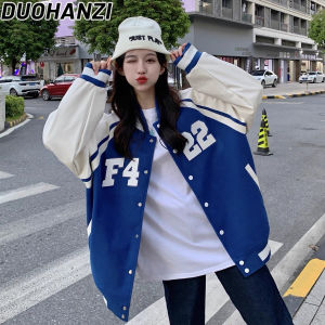 DUOHANZI ชุดเบสบอลสไตล์อเมริกัน วินเทจ เข้ากับทุกการแต่งกาย ไคลน์ บลู เสื้อแจ็คเก็ต เสื้อคลุมพร้อมผ้ากํามะหยี่แบบหนา