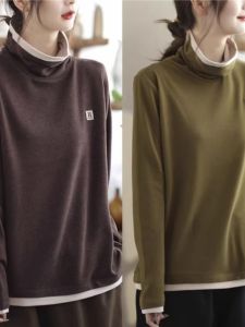 HUAXUNRAN | Half-High Neck Turtleneck Long Sleeve Top for Women with Fleece Lining