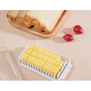 Cutting Storage Box,Multi-Functional Design Transparent Compact Size Save Space Fresh-Keeping Bread Butter Cutting with Dust-Proof Cover Convenient and Practical for Household Refrigerator Food Storage Tool