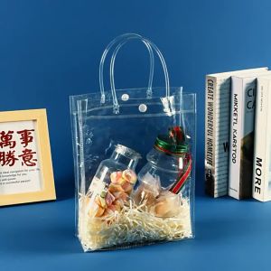 Gift PVC tote bag transparent and snap on gift beverage waterproof and dustproof packaging bag Simple Fashion