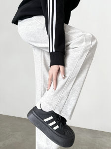 กางเกงกีฬาขาบานทรงตรงสีขาวเทาสำหรับผู้หญิง กางเกงขายาวทรงหลวมสบาย ๆ ฤดูใบไม้ร่วง/ฤดูหนาว 2024 กางเกงขายาวทรงหลวมสำหรับผู้หญิงไซส์เล็ก