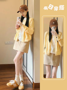 Fall Fashion Womens 2025 New Small Size Color Block Knitted Dress Yellow Salt Series Light Maturity Outerwear Dress