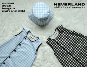 NEVERLAND ชุดเดรส ลายสก๊อตสีฟ้า/สีดำ ผ้าฝ้าย 100%