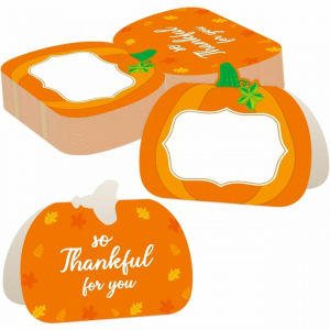 50pcs/pack Thanksgiving Thank You Cards Fall Pumpkin Blank Note Place Cards Autumn Maple Leaf Greeting Cards for Party Gift