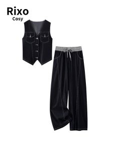 Rixo Cosy Retro French V-neck High-waist Casual Pants Womens Summer Fashion Set Two-piece Set Trendy Ensemble