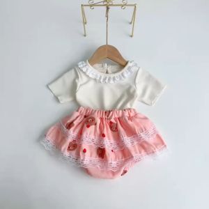 BG21 Bộ quần áo cho bé gái sơ sinh RIOKIDS áo thun cộc tay chân váy cho bé đầy tháng