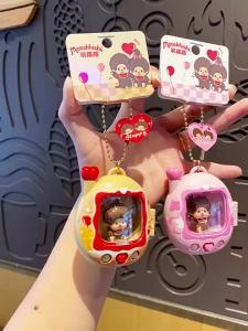 Cute Mini Retro Television Toy Keychain Y2k Aesthetic Doll Charm Press Flash Light Up Stop Bag Digging Birthday Gifts For Bestie