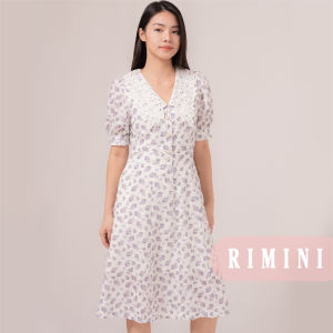 RIMINI - Dress Cewe Gaun Midi Bunga Puff Vneck Summer XS-3XL- Louie Dress 85604