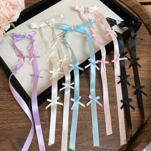 C.three Sweet Girl Style Bangs Clip Long Ribbon Hair Clip Bow Hair Clip Ballet Style