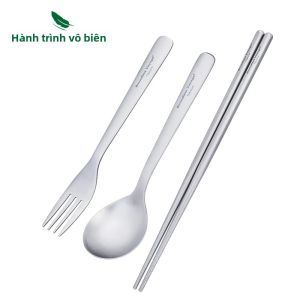 Chuyến Du Hành Vô Biên 3 Bộ Tiện Dụng Titan Siêu Nhẹ Cắm Trại Dao Kéo Có Thìa Nĩa Đũa Di Động Bộ Đồ Ăn Ngoài Trời
