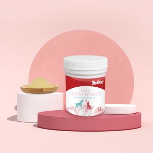 BIOLINE ผงห้ามเลือดสำหรับสัตว์เลี้ยงชนิดผงสำหรับเล็บตัดและโกนหนวด14กรัมผงทำความสะอาดเล็บที่ออกฤทธิ์เร็ว