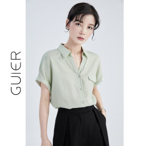 Elegant Simple White Womens Shirt V-neck Summer Top French Retro Style Loose Fit Short Sleeve Single Button Closure Gown