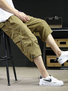 Loose Fit Cotton Workwear Pants Mens Summer Casual Straight Leg Seven-Foot Shorts Trendy Versatile mid Waist Zipper Fly