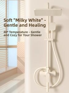 Creamy Style Shower Head Set Bathroom Piano Button Simple Home Constant Temperature Digital Display Boost Shower Sprinkler